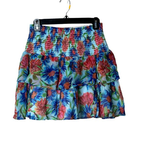 Milly Wyatt Painted Dahlia Print Smocked Elastic Waist Tiered Skirt Women 4 NWT - Picture 1 of 8